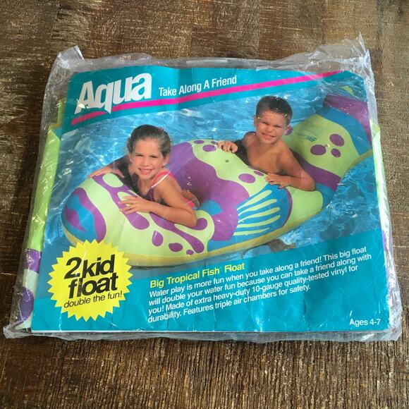 NEW Vintage 90s 1993 Aqua Leisure Big Tropical Fish Pool Float SA-3320 2-Kid NIP - Picture 2 of 4
